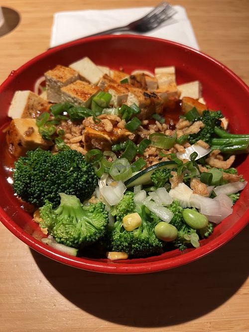 Ramen noodle base and just LOADED with fresh ingredients!   at Tokyo Joe's in Greeley