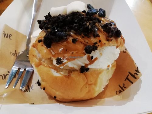 Chocolate and cream doughnut at Cafe Thrive in Southampton