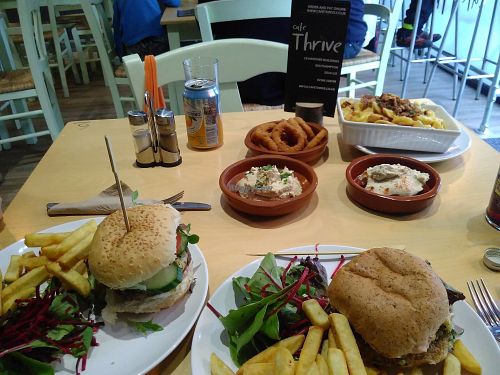 Burgers and sides at Cafe Thrive in Southampton