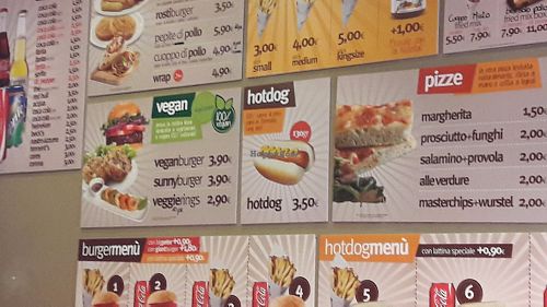 Vegan menu at Peterland Masterchips in Bologna