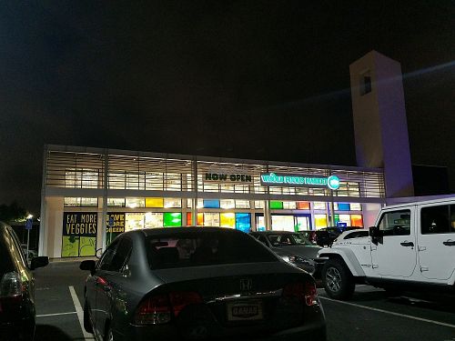 outside at night at 365 by Whole Foods Market in Santa Monica
