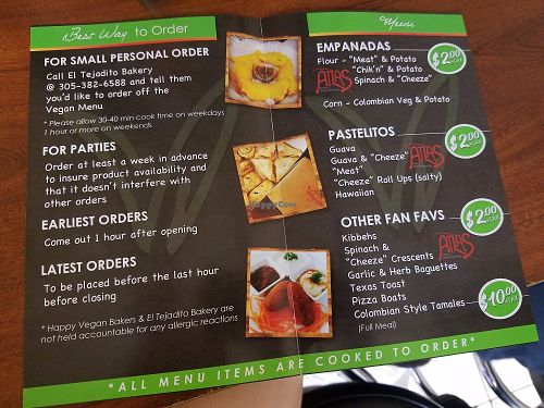 Vegan Menu at The Happy Vegan Bakers in Hialeah