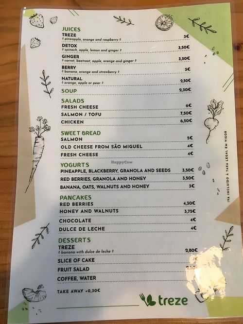 Menu at Treze in Ponta Delgada
