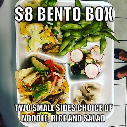 $8 bento box. choose two sides can be completely vegan at Nice Noodles in Omaha