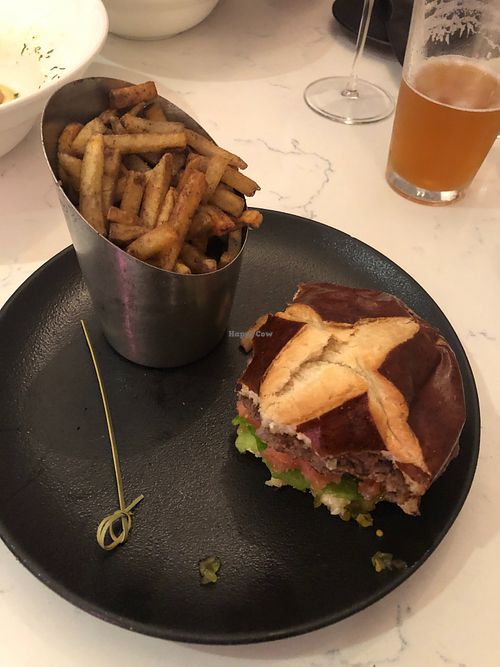 Impossible bleu burger with truffle fries at P.S. Kitchen in New York City