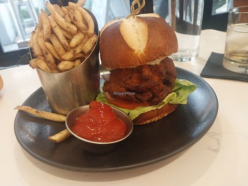 Buffalo mushroom sandwich and truffle fries at P.S. Kitchen in New York City