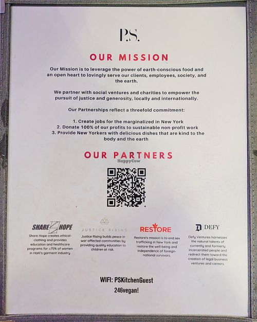 Menu page at P.S. Kitchen at P.S. Kitchen in New York City