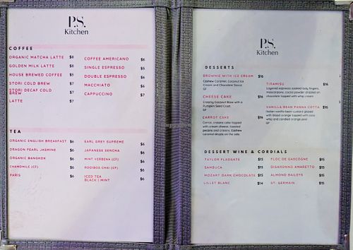 Menu page at P.S. Kitchen at P.S. Kitchen in New York City