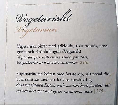 veg menu  at Ulla Winbladh in Stockholm