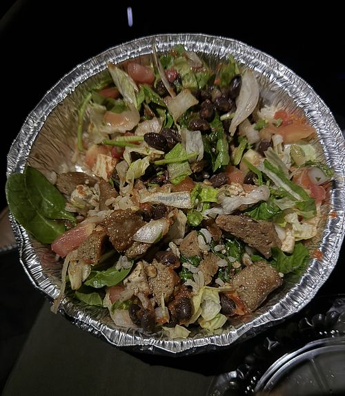 Seitan burrito bowl (specify no cheese) (Seitan is super yum)  at Bueno y Sano in Amherst