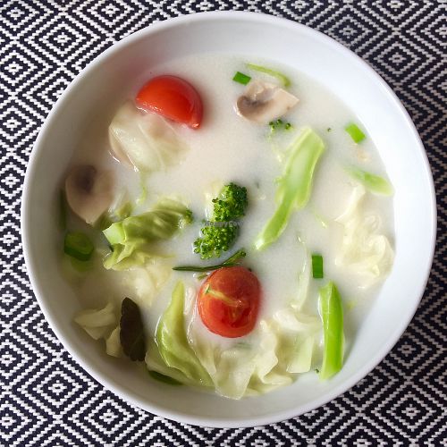 Fresh Coconut soup with lots of veggies at THAI - Udon in Jyderup
