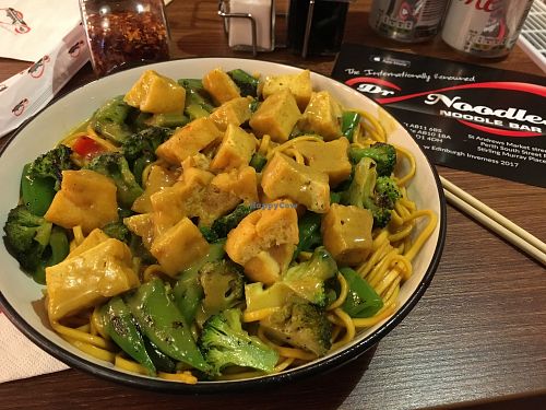 Regular Wheat Noodles wth tofu and extra veggies with coconut curry sauce at Dr Noodles in Perth