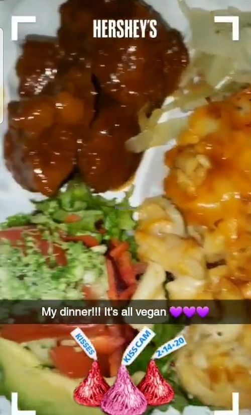 Orange chicken, mac, salad and cabbage. So yum! at I Juice & Smoothies in Decatur