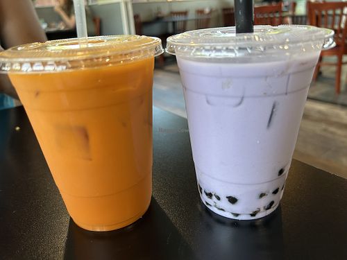Thai tea (ok) and Taro tea with boba (yum!)  at Pho Fresh in Rancho Cordova
