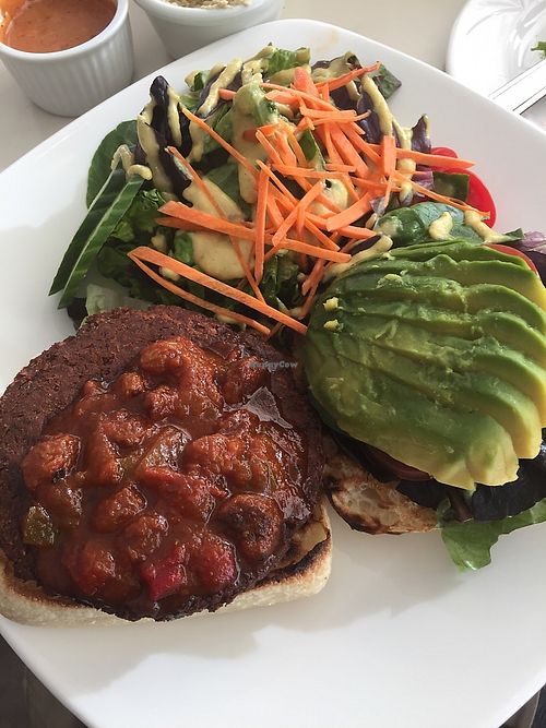Maclab Vegan burger with side salad at The Maclab Bistro in Banff