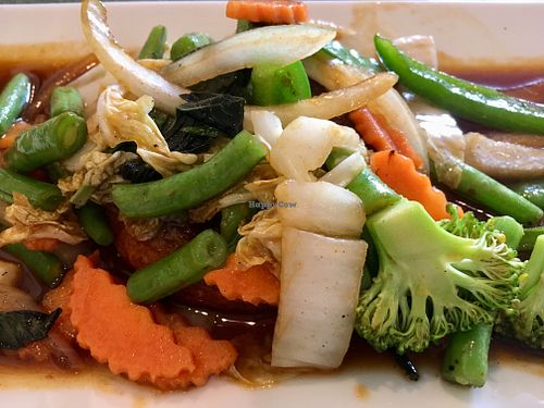 Impossible Burger vegan “steak” with Thai basil sauce at My Thai OC in Ocean City