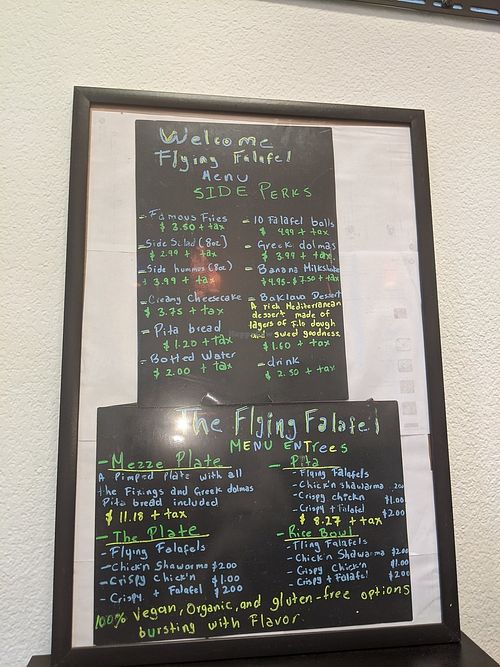 Menu- They're all vegan! at The Flying Falafel in Berkeley