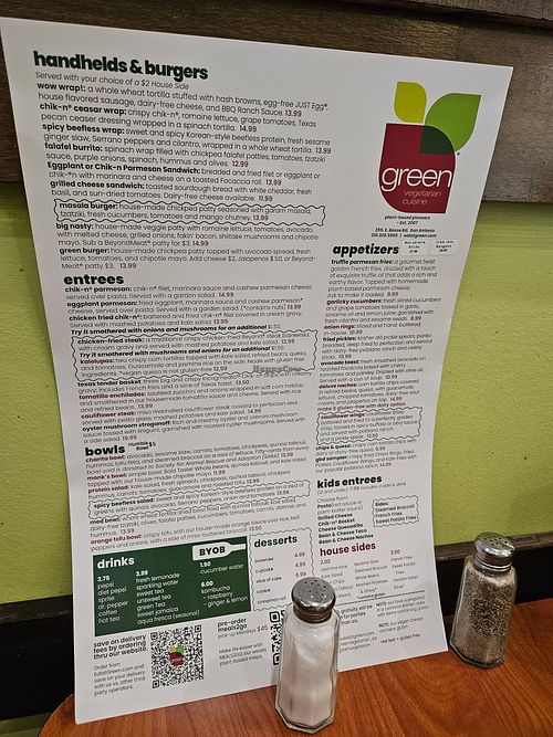 Menu at Green Vegetarian Cuisine - Quarry Market in San Antonio