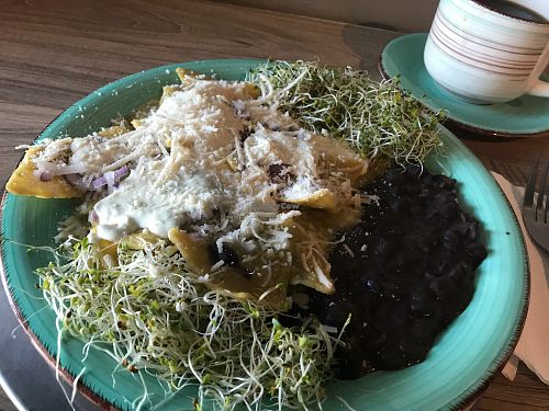 Chilaquiles verde - YUM! at Grain House in Queretaro