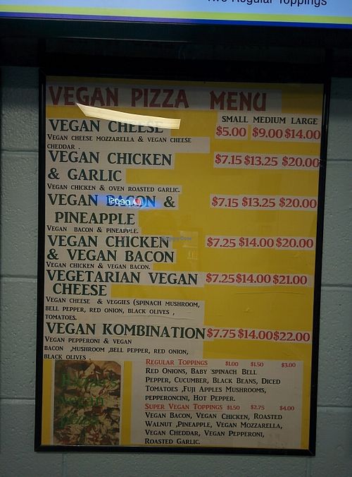 Vegan menu (August 2017) at Razzos Pizza And Salads in Hayward