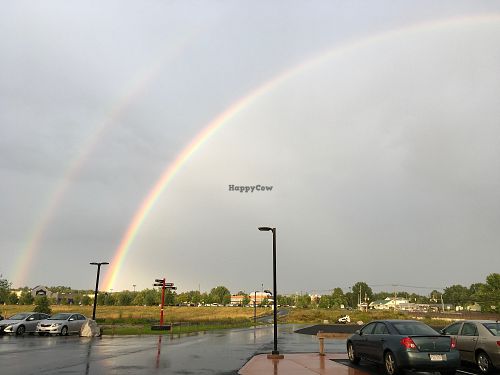 View of double rainbow from Pulse's parking lot - fitting finale to a delightful meal. at Pulse Cafe in Hadley