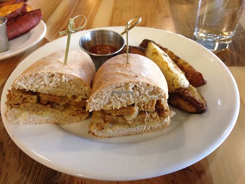 ";Cheese steak"; sandwich, seitan based at Pulse Cafe in Hadley