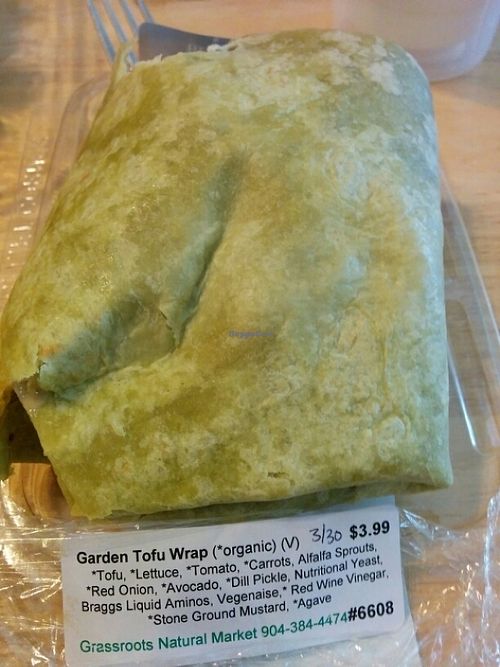 Tasty, in store prepared Spinach tofu wrap at Grassroots Natural Market in Jacksonville