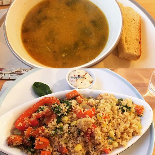cous cous and roast veg / spinach soup at The Whale Tale in Durness
