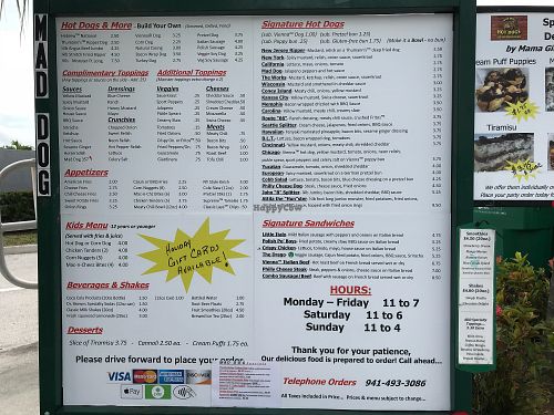 Menu at Mad Dogs Hot Dogs in Venice