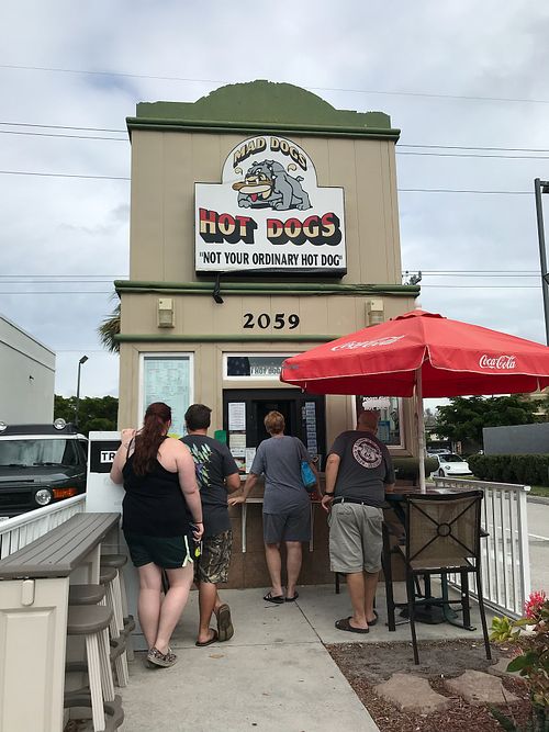 Outside at Mad Dogs Hot Dogs in Venice