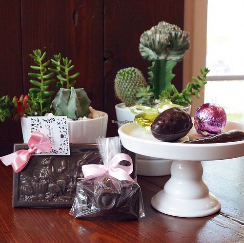 They do vegan friendly molded chocolate and holiday stuff, too! at CocoAndre Chocolatier in Dallas