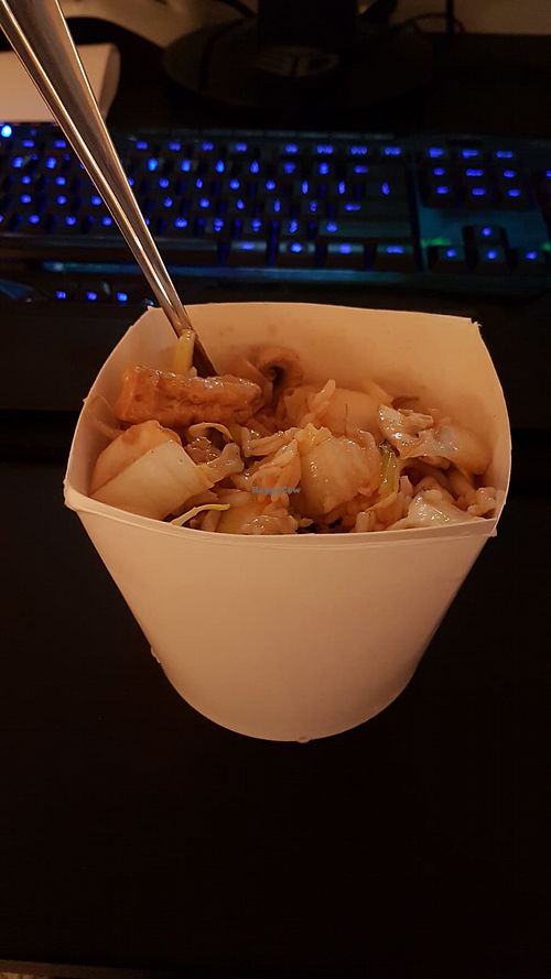 Take away box with tofu, sweet sour sauce, white rice and vegetables. Yum! at Mr. Wok in Heerlen