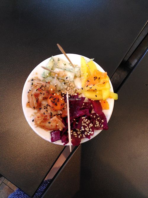 The 4 different kimchis they make at Vegan Yes in East London