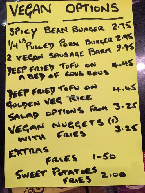 The new vegan menu.
(August 2017) at Chapter Two Book Shop in Fleetwood