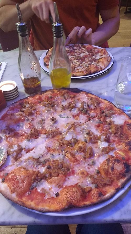 Vegan Puttanesca pizza with barbecue pulled jackfruit at Pizza Express - Eldon Square in Newcastle Upon Tyne