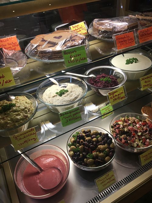 Salads and dips at VegaKucko in Budapest
