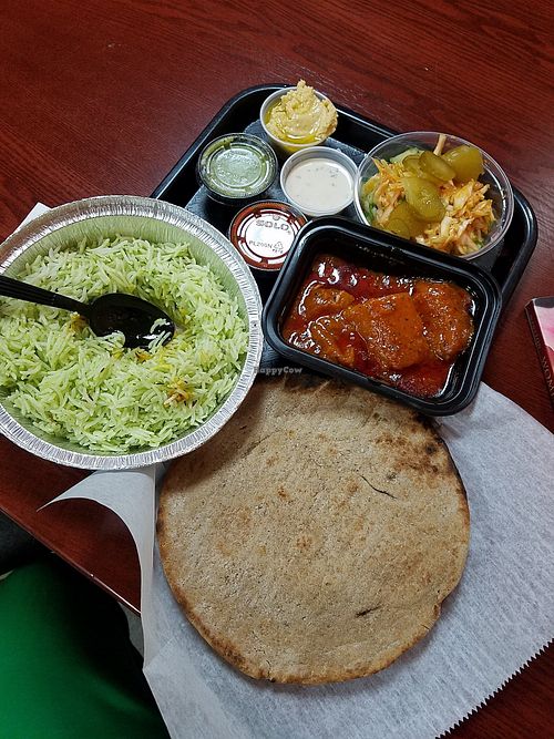 Squash. spinach rice. All vegan sauces. soooo good! at Babur Garden in Ocean Township