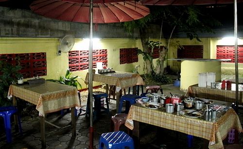 These are the tables of this place.  at Thai Vegetarian Food in Chiang Mai