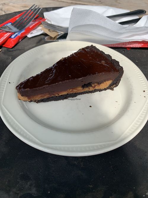 Vegan chocolate, peanut and Oreo torte so amazing!!  at Cantina in Paignton