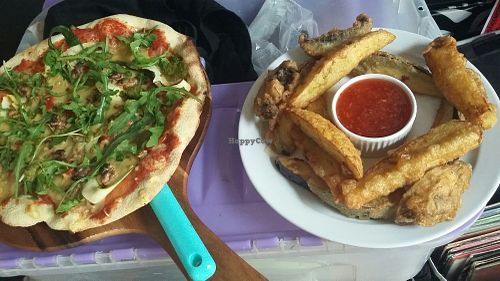 vegan pizza and tempura veg  at Cantina in Paignton