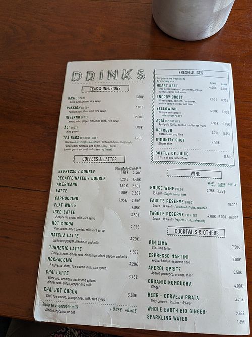 Menu - Drinks at GiG - Green is Good in Ericeira