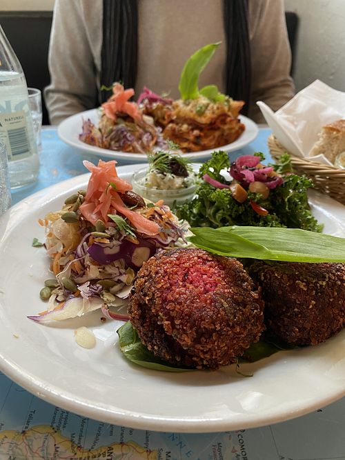 Beet Pattie’s and lasagna    at Atlas Bar in Copenhagen