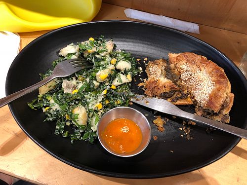 Pepper jack pie with kale potato salad  at The Organic Food and Wine Deli in Melbourne