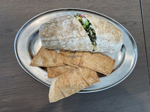 Whole wheat tortilla wrap with falafel and veggies, with pita chips  at Salata in Cedar Park