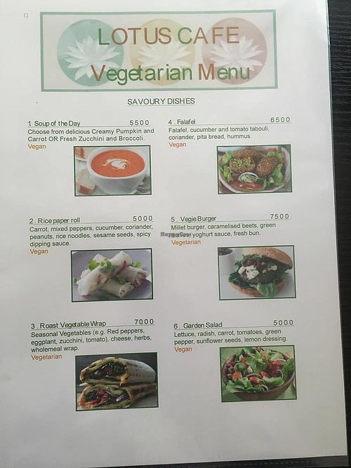 Menu at Lotus Cafe in Ulaanbaatar