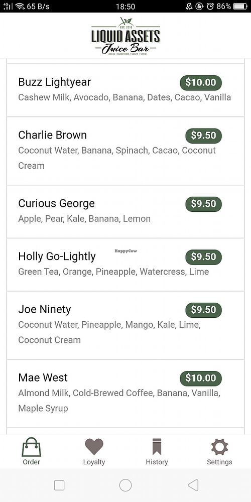 Some of the smoothies at Liquid Assets Juice Bar in Dunedin