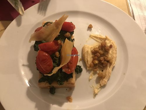 Fried Panissa with chard and tomatoes + hummus at Soul Kitchen in Genoa