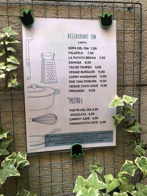 Menu at Om in Girona