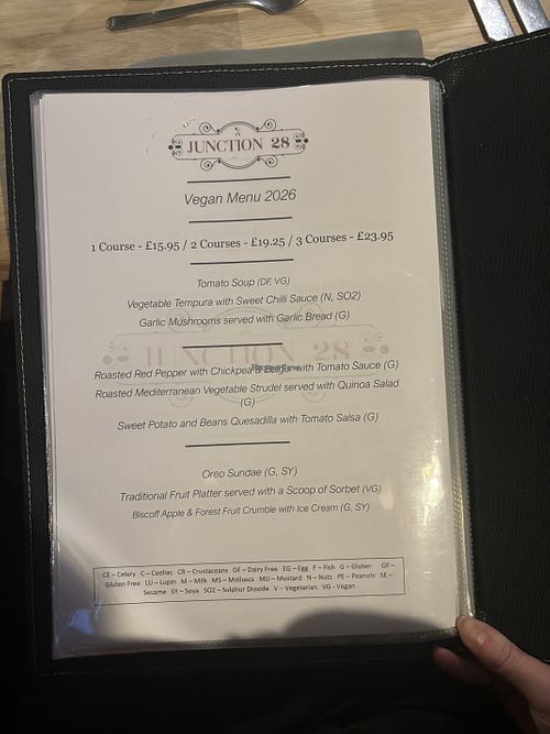Feb ‘26 | vegan menu  at Junction 28 in Bassaleg