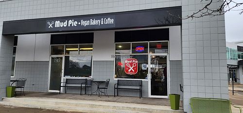 Outside at Mud Pie Vegan Bakery and Coffee in Mission